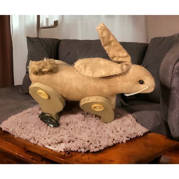 Antique Style Folk Art Bunny Figurine, Home Decor, Handmade Look Pull Rabbit - Picture 3 of 4